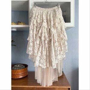 Ophelie long burlesque skirt in cream lace - UK Company Burleska